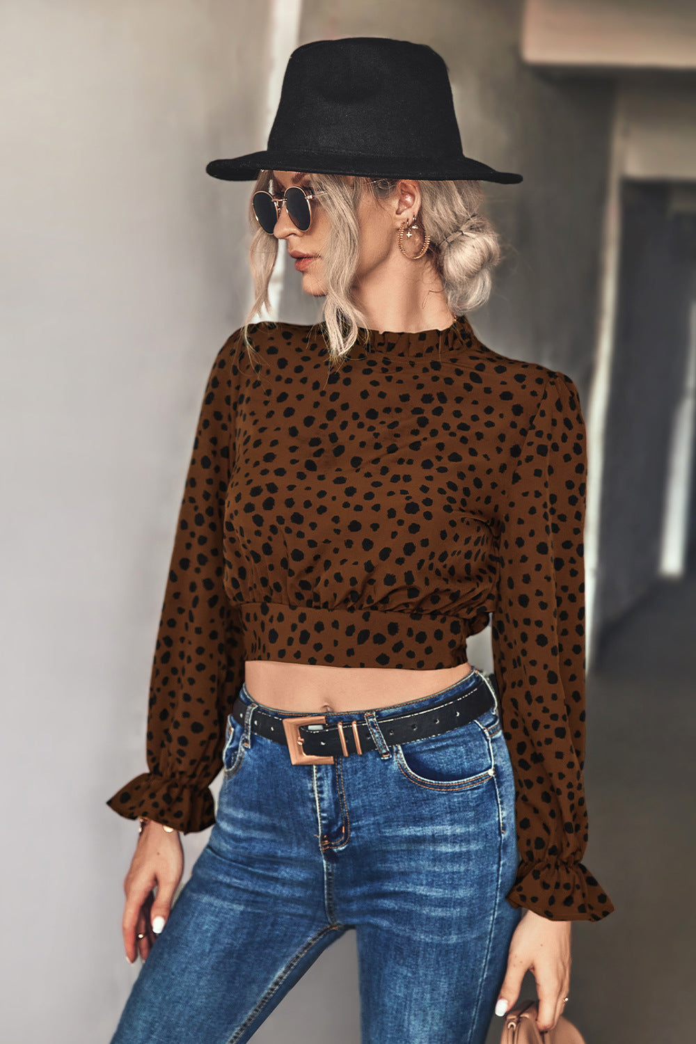 Animal Print Tie-Back Cropped Blouse-Mope's Closet