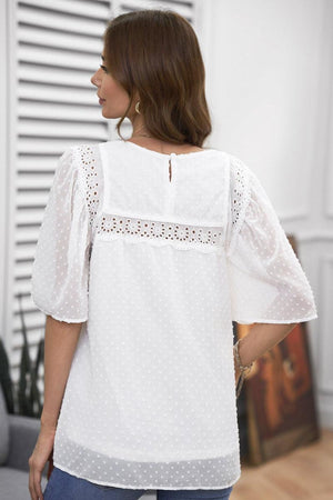 Flutter Sheer Sleeves Babydoll Top-Mope's Closet