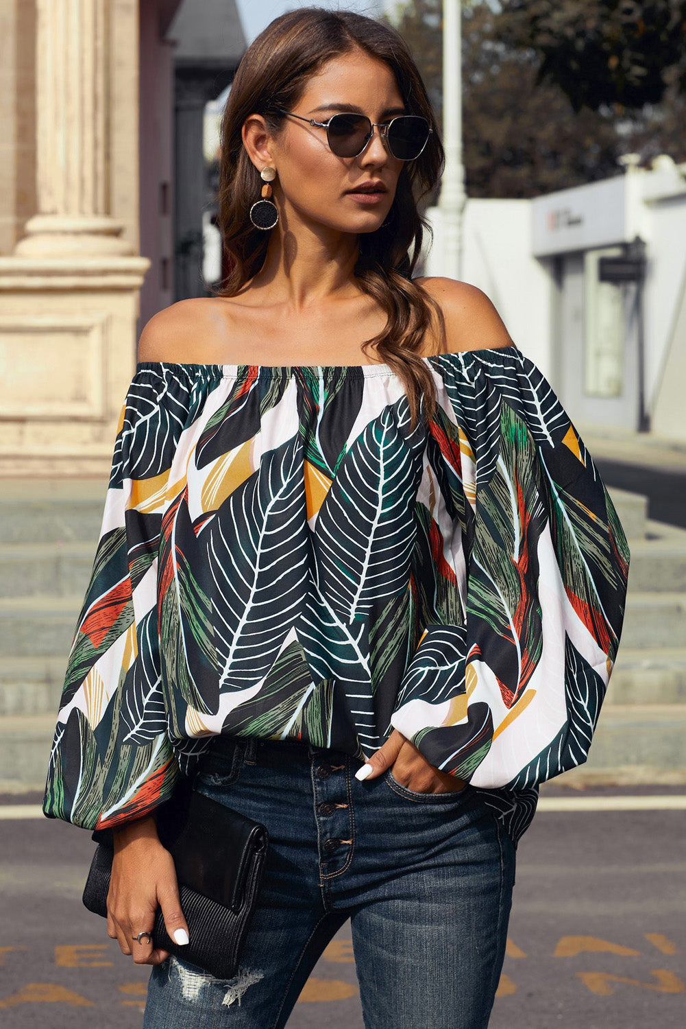 Off-Shoulder Balloon Sleeve Top-Mope's Closet