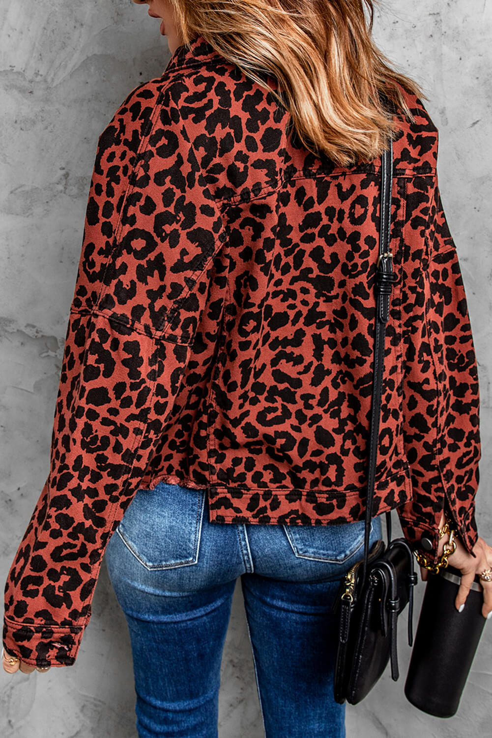 Leopard Print Raw Hem Jacket-Mope's Closet