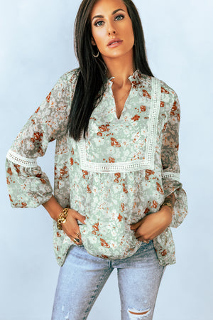 Floral Lace Trim Blouse-Mope's Closet