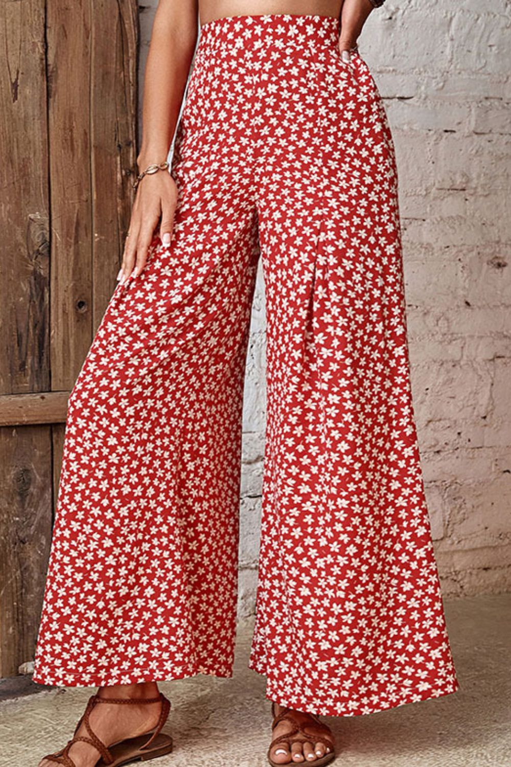 Floral High-Rise Wide Leg Flare Pants-Mope's Closet