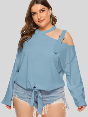 Plus Size Cold-Shoulder Tied Top-Mope's Closet