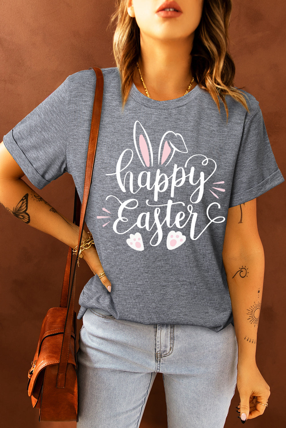 HAPPY EASTER Graphic Round Neck Tee-Mope's Closet