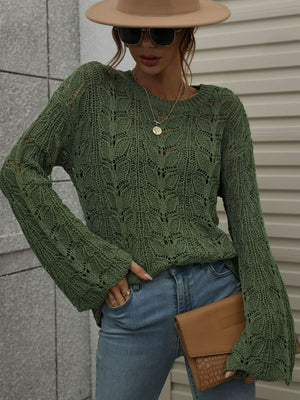 Openwork Dropped Shoulder Knit Top-Mope's Closet