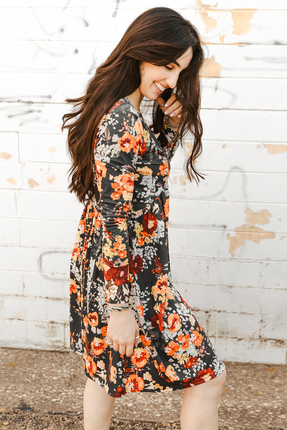 Floral Print Long Sleeve Dress-Mope's Closet