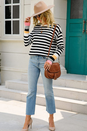 Warm Spice Striped Round Neck Sweater-Mope's Closet