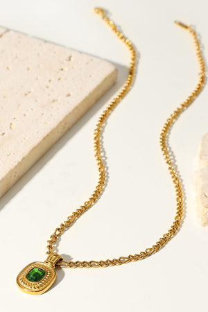 18K Gold Plated Inlaid Rhinestone Pendant Necklace-Mope's Closet