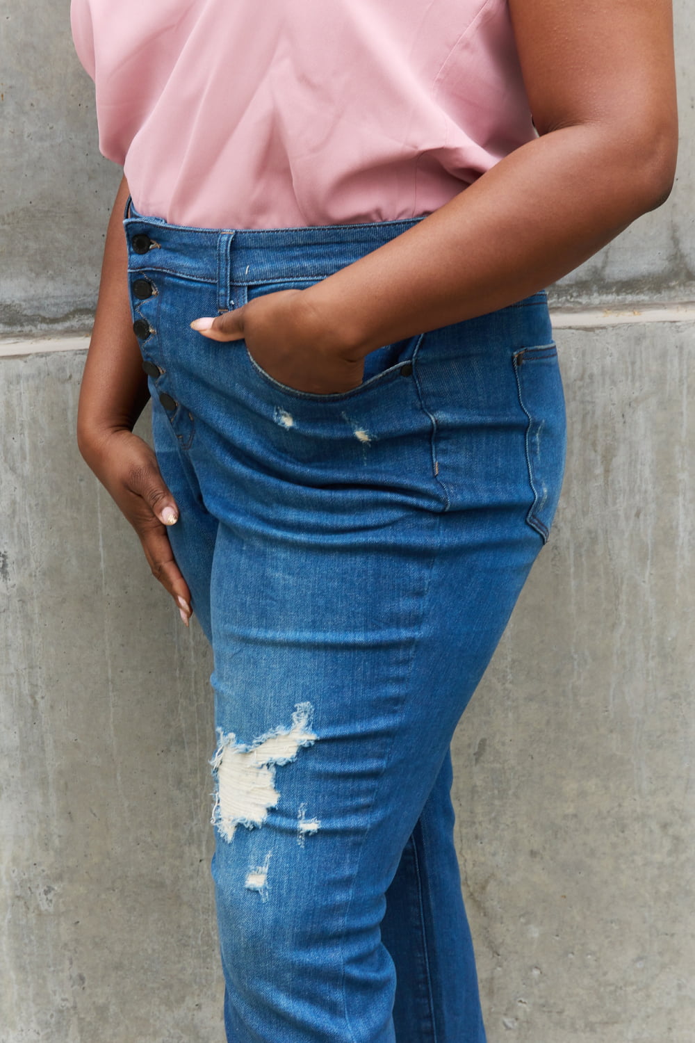 Judy Blue Melanie Full Size High Waisted Distressed Boyfriend Jeans-Mope's Closet