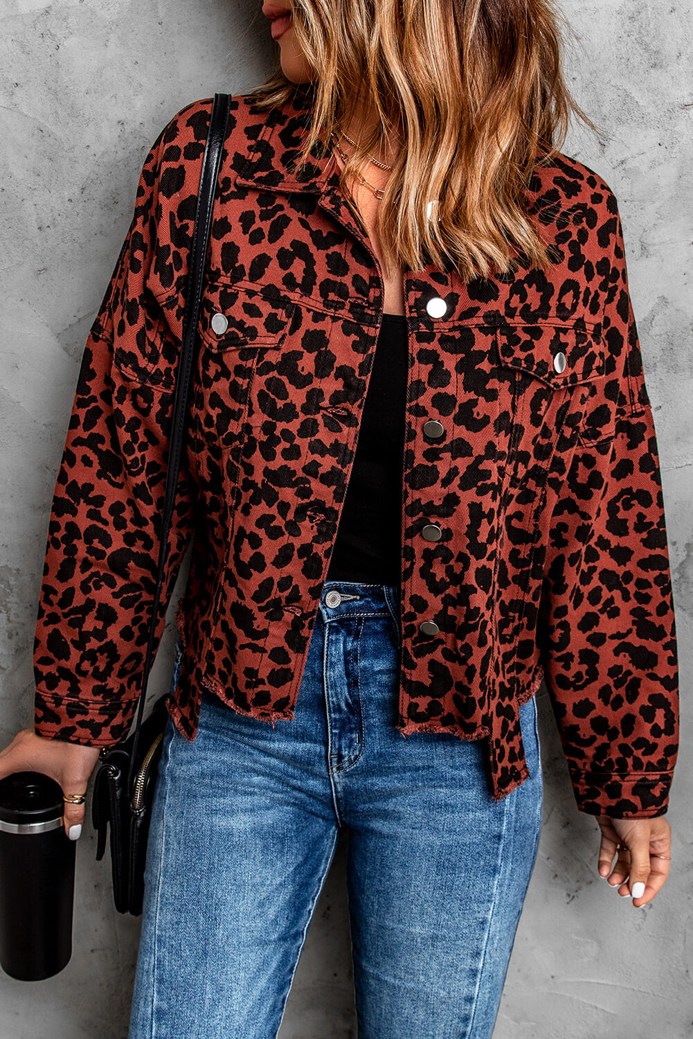 Leopard Print Raw Hem Jacket-Mope's Closet