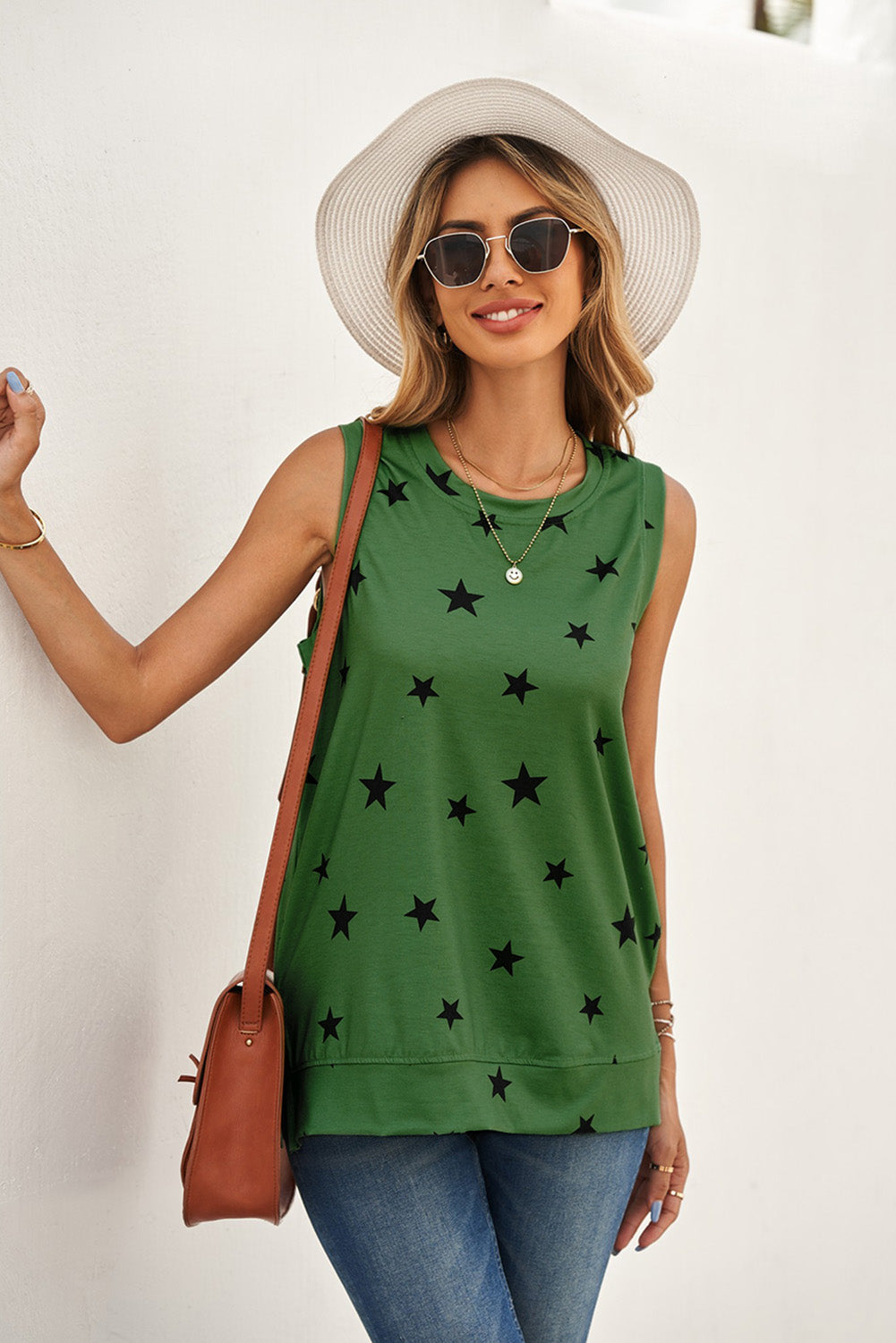 Star Print Tank with Slits-Mope's Closet