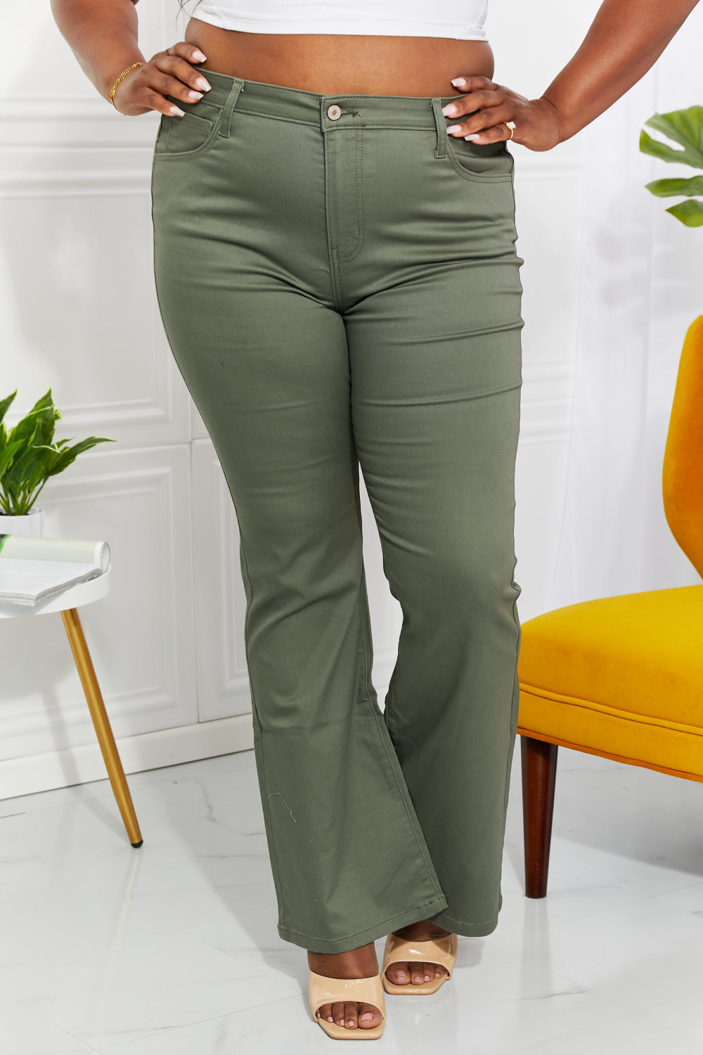 Zenana Clementine Full Size High-Rise Bootcut Jeans in Olive-Mope's Closet