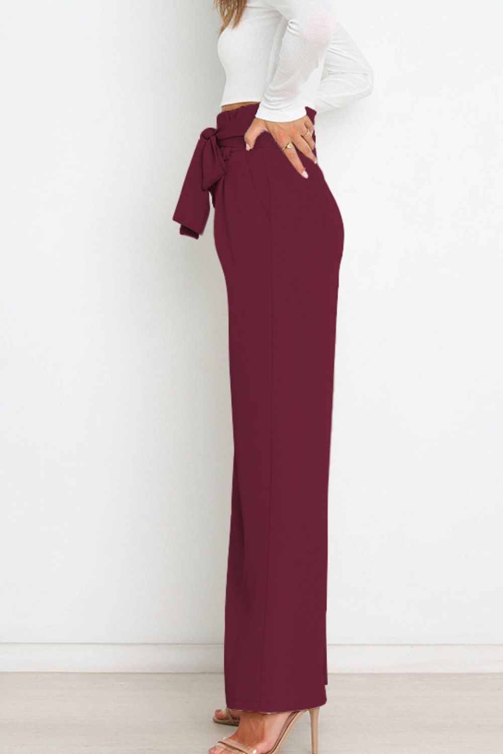 Tie Front Paperbag Wide Leg Pants-Mope's Closet