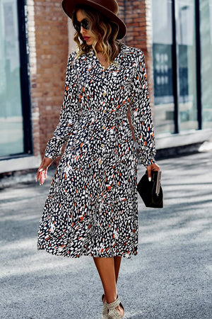 Printed Button Front Belted Tiered Shirt Dress-Mope's Closet