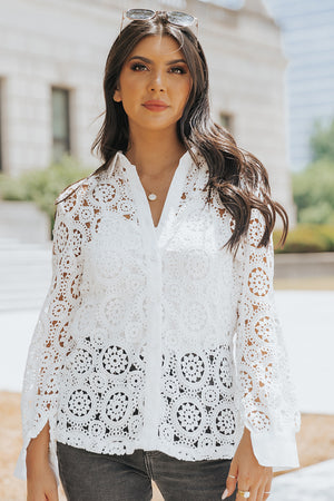 Button-Up Lace Collared Shirt-Mope's Closet