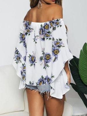 Floral Print Off-Shoulder Flounce Sleeve Blouse-Mope's Closet