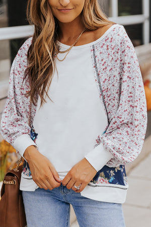 Floral Lantern Sleeve Round Neck Top-Mope's Closet