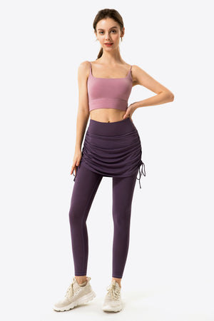 Drawstring Ruched Faux Layered Yoga Leggings-Mope's Closet