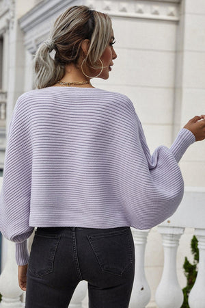 Horizontal Ribbing Dolman Sleeve Sweater-Mope's Closet