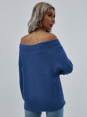 Off-Shoulder Rib-Knit Sweater-Mope's Closet