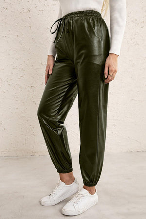 Elastic Waist PU Leather Joggers-Mope's Closet