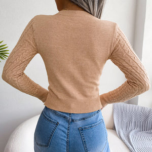 Cutout Cable-Knit Round Neck Sweater-Mope's Closet