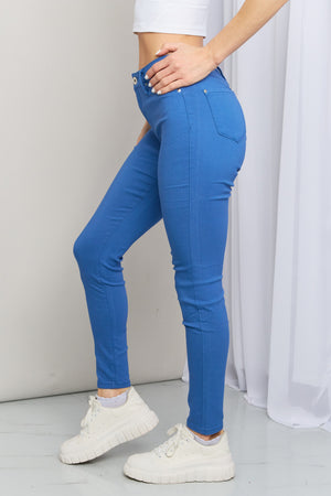 YMI Jeanswear Kate Hyper-Stretch Full Size Mid-Rise Skinny Jeans in Electric Blue-Mope's Closet