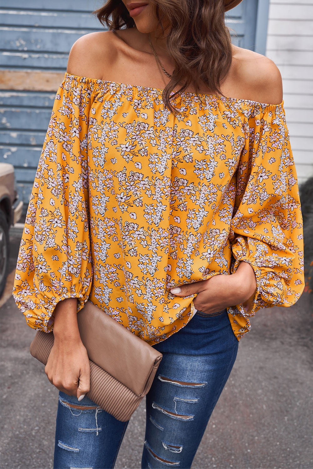 Off-Shoulder Balloon Sleeve Top-Mope's Closet