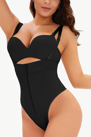 Full Size Adjustable Strap Zip-Up Shaping Bodysuit-Mope's Closet