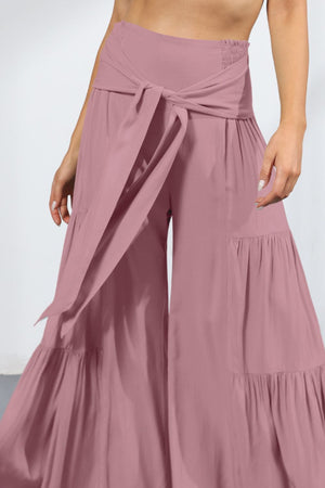 Tie Front Smocked Tiered Culottes-Mope's Closet