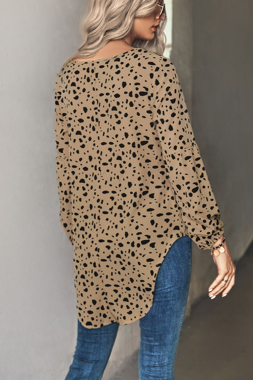 Animal Print V-Neck High-Low Blouse-Mope's Closet