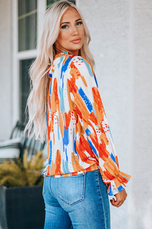 Paint Print Ruffle Collar Flounce Sleeve Top-Mope's Closet