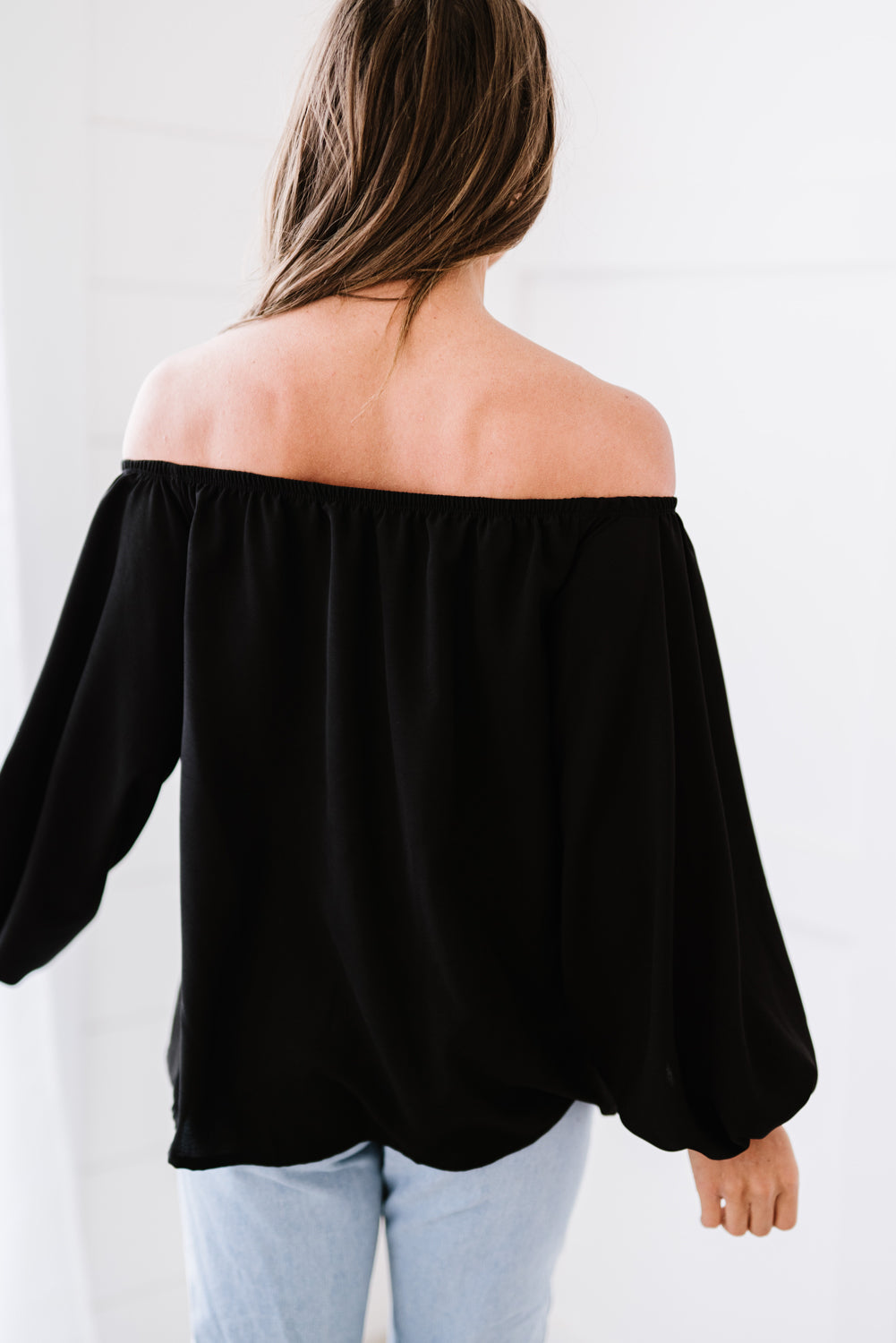 Off-Shoulder Balloon Sleeve Top-Mope's Closet