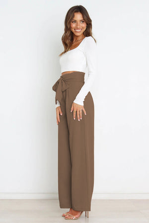 Tie Front Paperbag Wide Leg Pants-Mope's Closet