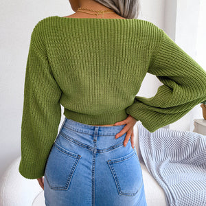 Tie-Front Rib-Knit Cropped Sweater-Mope's Closet