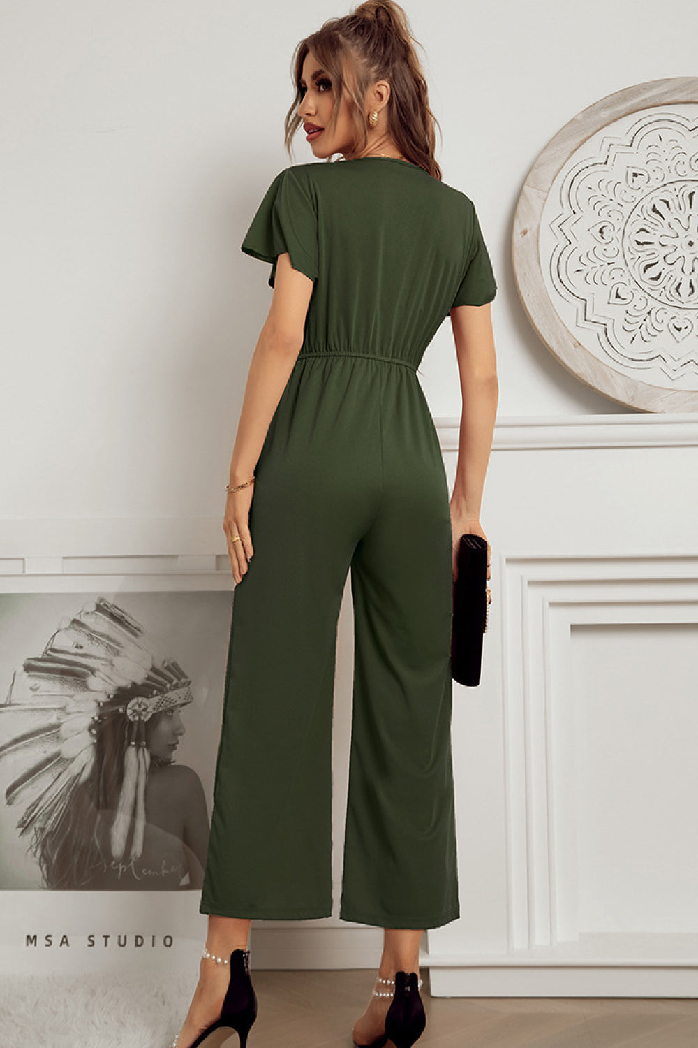 Flutter Sleeve Surplice Jumpsuit-Mope's Closet