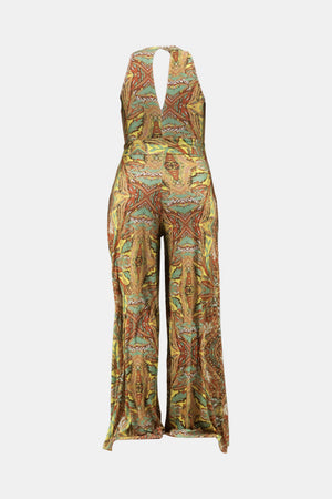 Plus Size Printed Tie Waist Jumpsuit with Pockets-Mope's Closet