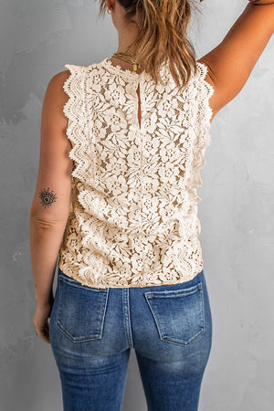 Scalloped V-Neck Lace Tank-Mope's Closet