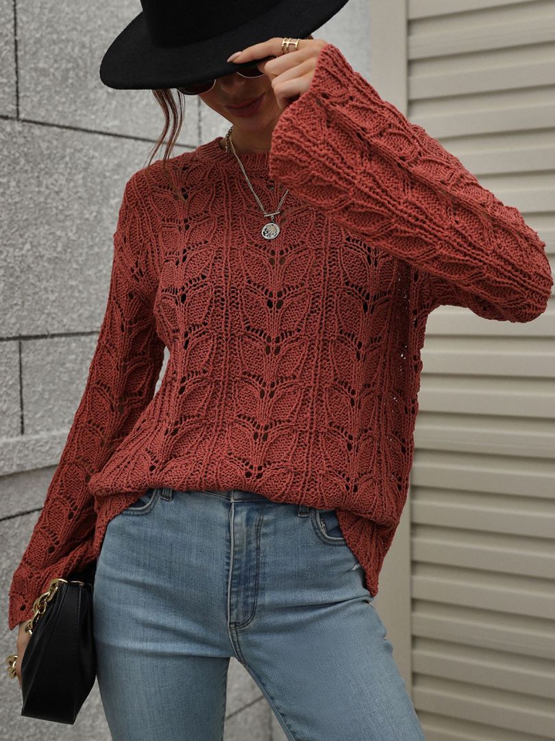 Openwork Dropped Shoulder Knit Top-Mope's Closet