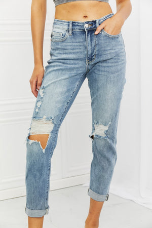 Judy Blue Malia Full Size Mid Rise Boyfriend Jeans-Mope's Closet