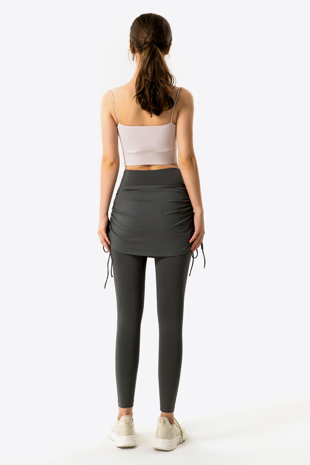 Drawstring Ruched Faux Layered Yoga Leggings-Mope's Closet