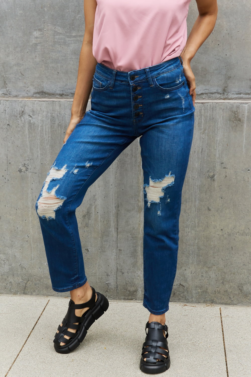 Judy Blue Melanie Full Size High Waisted Distressed Boyfriend Jeans-Mope's Closet