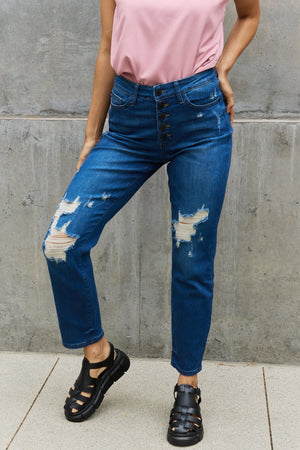 Judy Blue Melanie Full Size High Waisted Distressed Boyfriend Jeans-Mope's Closet