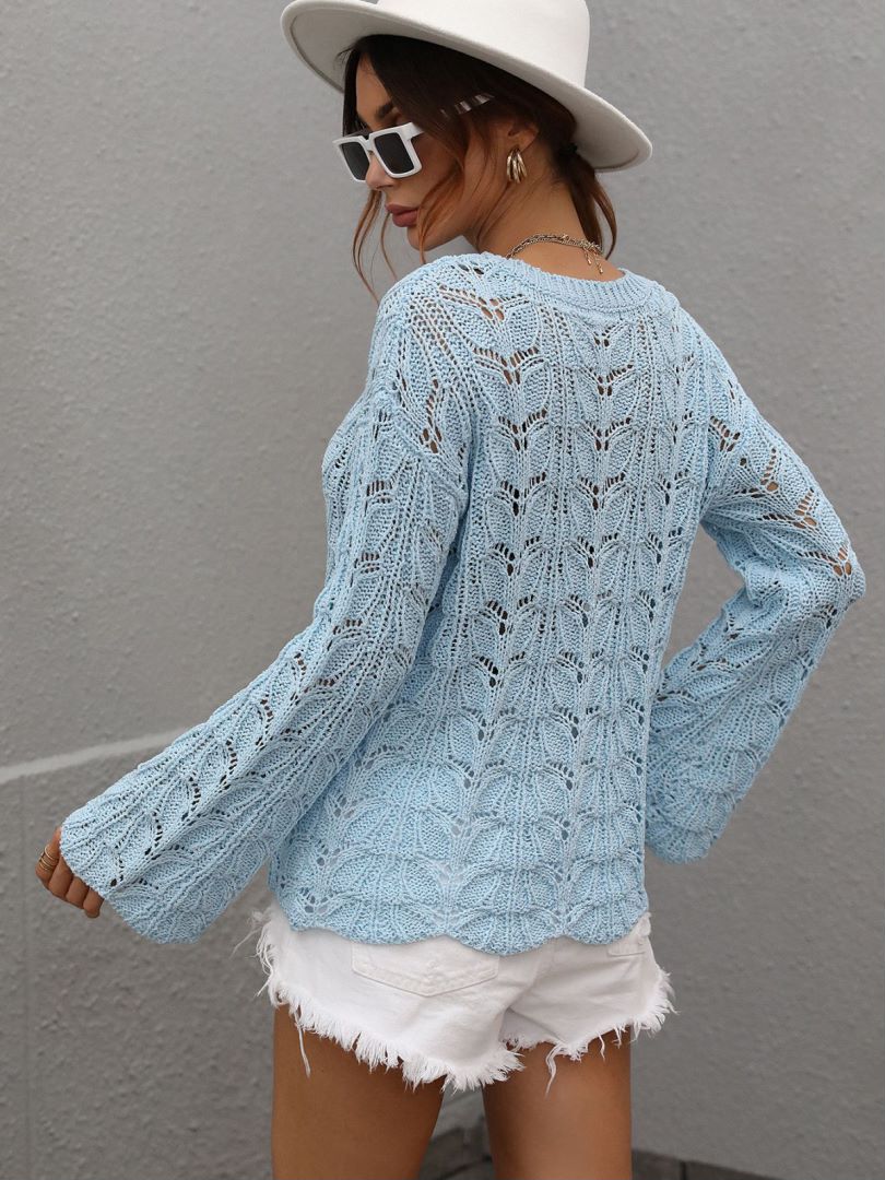 Openwork Dropped Shoulder Knit Top-Mope's Closet