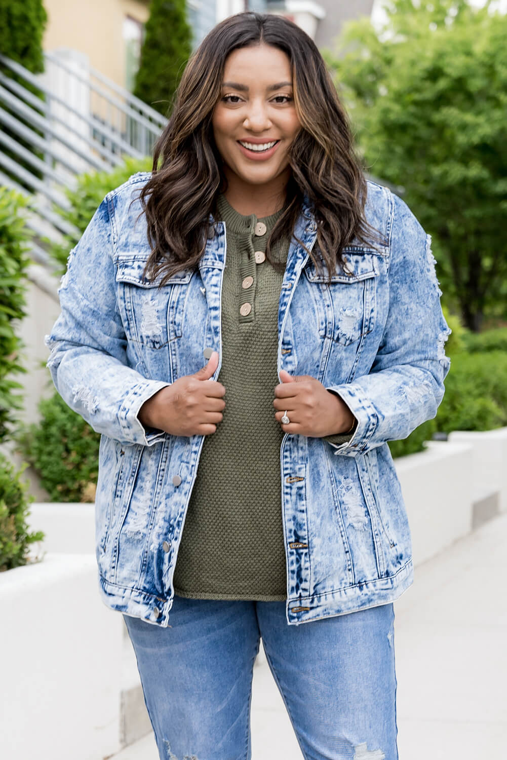 Acid Wash Distressed Denim Jacket-Mope's Closet