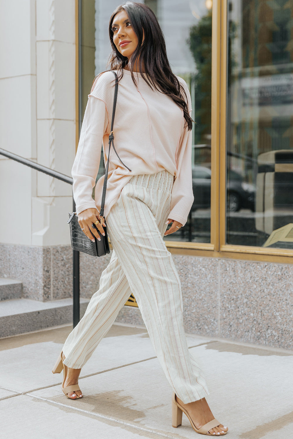 Striped Smocked Waist Wide Leg Pants-Mope's Closet