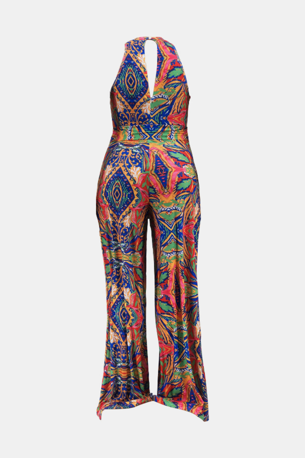 Plus Size Printed Tie Waist Jumpsuit with Pockets-Mope's Closet