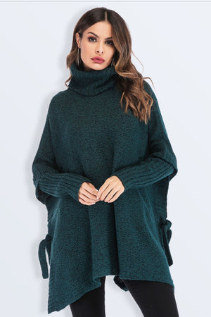 Tied Turtleneck Asymmetrical Hem Sweater-Mope's Closet