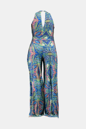 Plus Size Printed Tie Waist Jumpsuit with Pockets-Mope's Closet