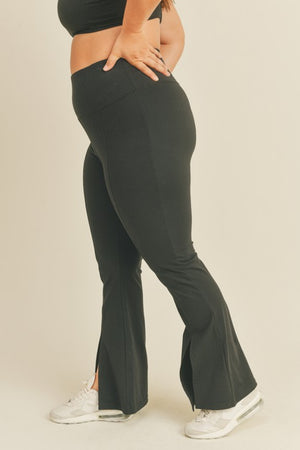 Kimberly C Full Size Slit Flare Leg Pants in Black-Mope's Closet